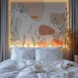 Abstract Floral Mural Wallpaper | Modern Line Art with Terracotta Shapes