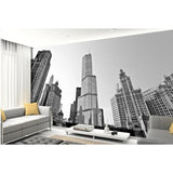 City Mural Wallpaper | Black and White Chicago Skyline