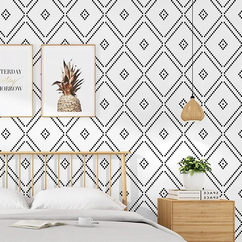 Geometric Mural Wallpaper | Black and White Diamond Pattern
