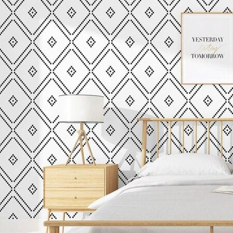 Geometric Mural Wallpaper | Black and White Diamond Pattern