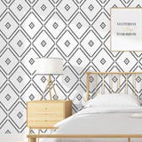 Geometric Mural Wallpaper | Black and White Diamond Pattern