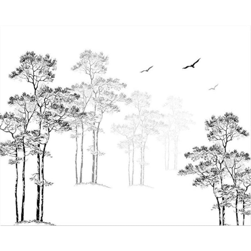 Forest Mural Wallpaper | Black and White Tree Silhouettes