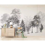 Forest Mural Wallpaper | Black and White Tree Silhouettes