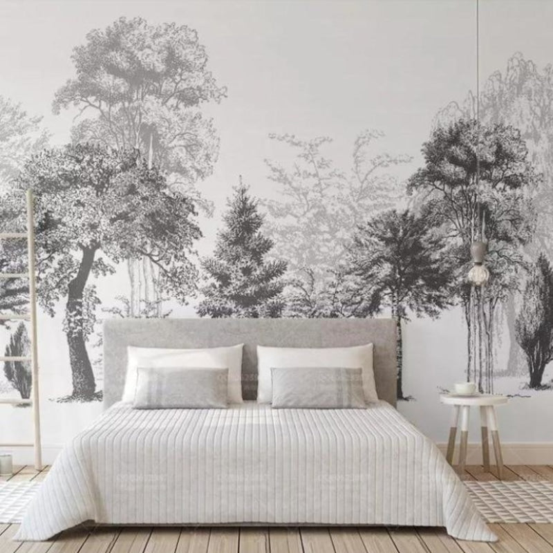 Forest Mural Wallpaper | Black and White Tree Silhouettes