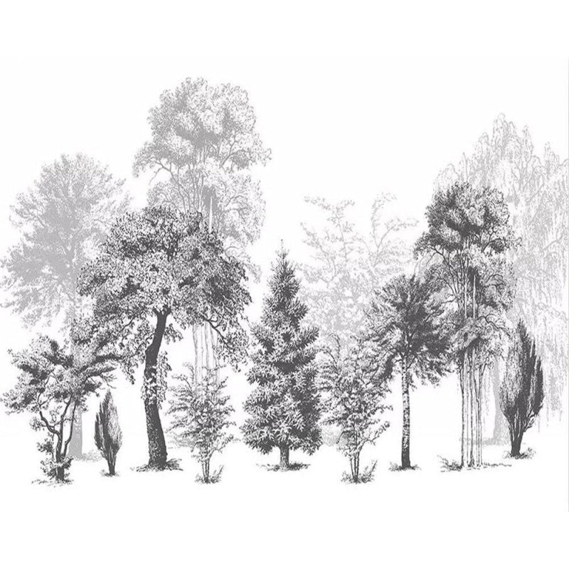 Forest Mural Wallpaper | Black and White Tree Silhouettes