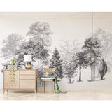 Forest Mural Wallpaper | Black and White Tree Silhouettes
