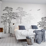Forest Mural Wallpaper | Black and White Tree Silhouettes