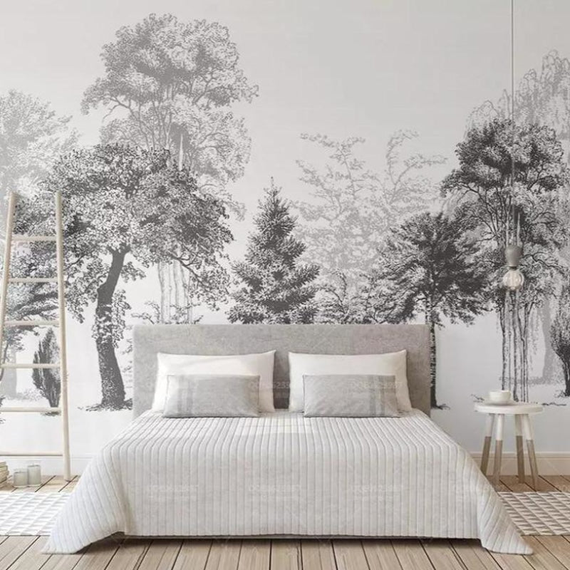 Forest Mural Wallpaper | Black and White Tree Silhouettes