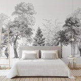 Forest Mural Wallpaper | Black and White Tree Silhouettes