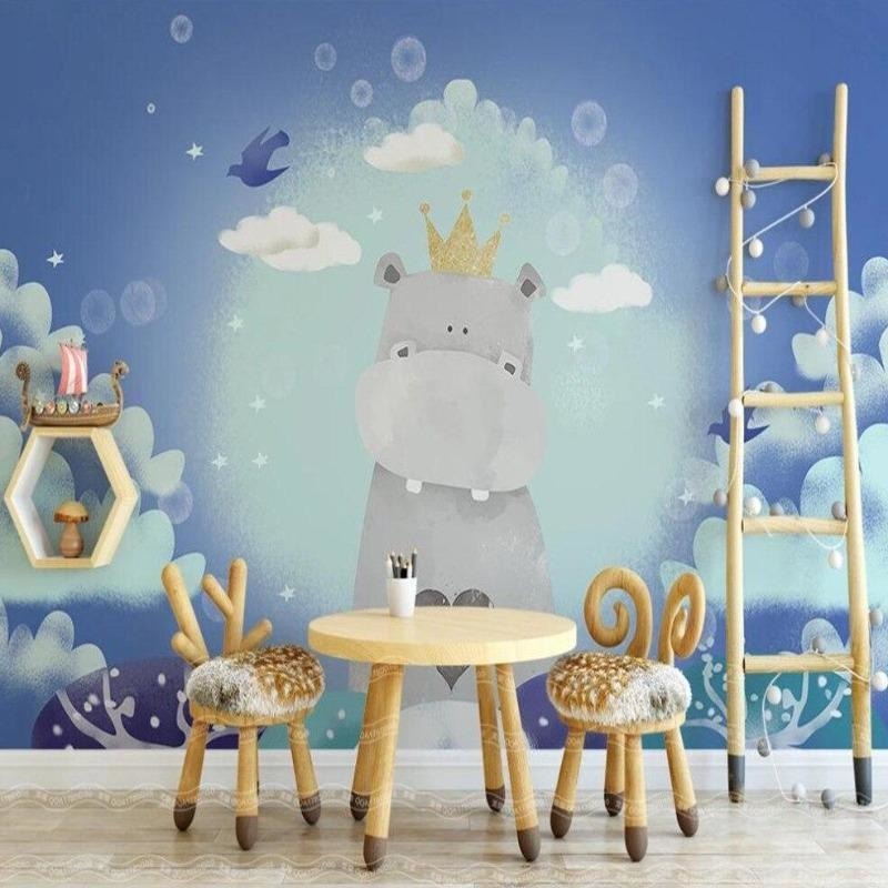 Kids Mural Wallpaper | Royal Hippo with Golden Crown