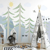 Forest Mural Wallpaper | Pine Trees and Mountain Scene