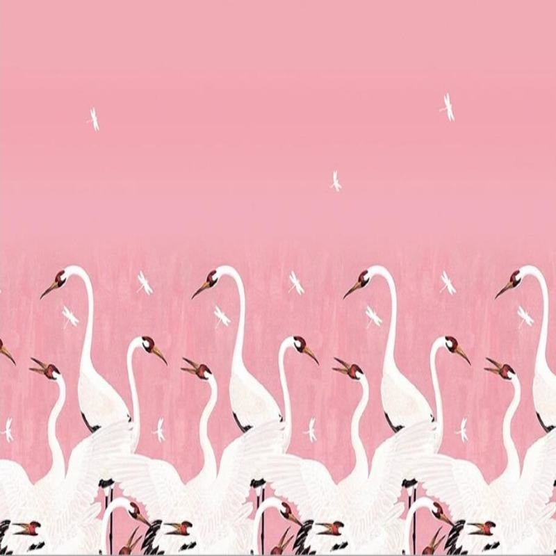 Birds Mural Wallpaper | Elegant White Cranes on Pink