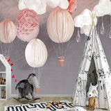 Hot Air Balloon Mural Wallpaper | Pink Nursery Design with Clouds