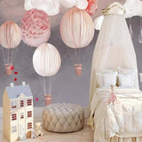 Hot Air Balloon Mural Wallpaper | Pink Nursery Design with Clouds