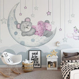 Teddy Bear Mural Wallpaper | Dreamy Moon and Stars Design