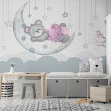 Teddy Bear Mural Wallpaper | Dreamy Moon and Stars Design