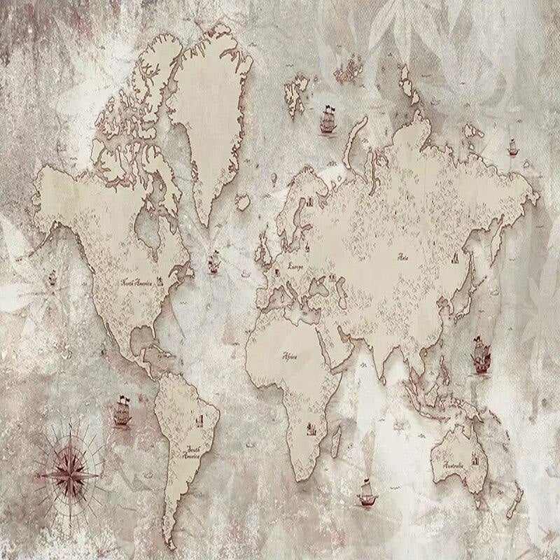 World Map Mural Wallpaper | Vintage Beige Navigation Theme