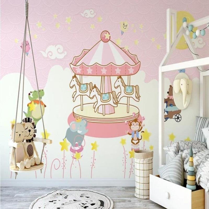 Carousel Mural Wallpaper | Pink Fantasy Nursery Theme