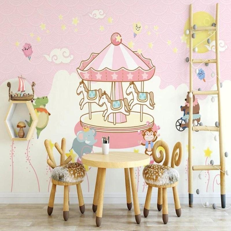 Carousel Mural Wallpaper | Pink Fantasy Nursery Theme