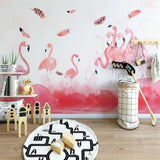 Flamingo Mural Wallpaper | Pink Watercolor with Floating Feathers