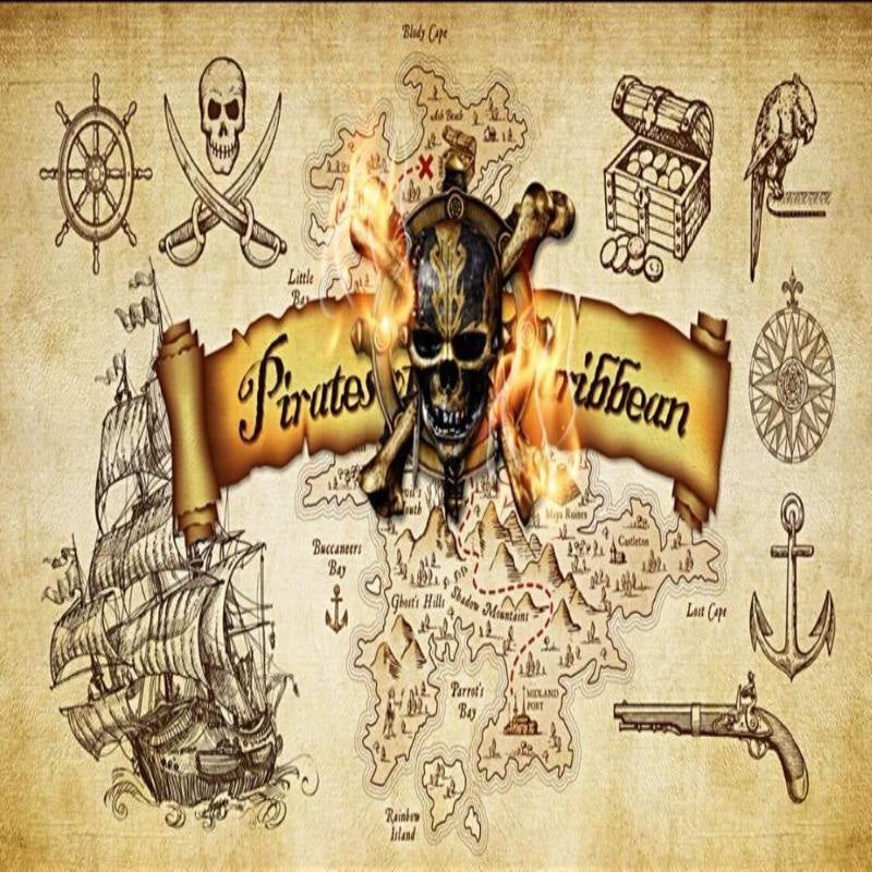 Pirate Mural Wallpaper | Caribbean Treasure Map Design