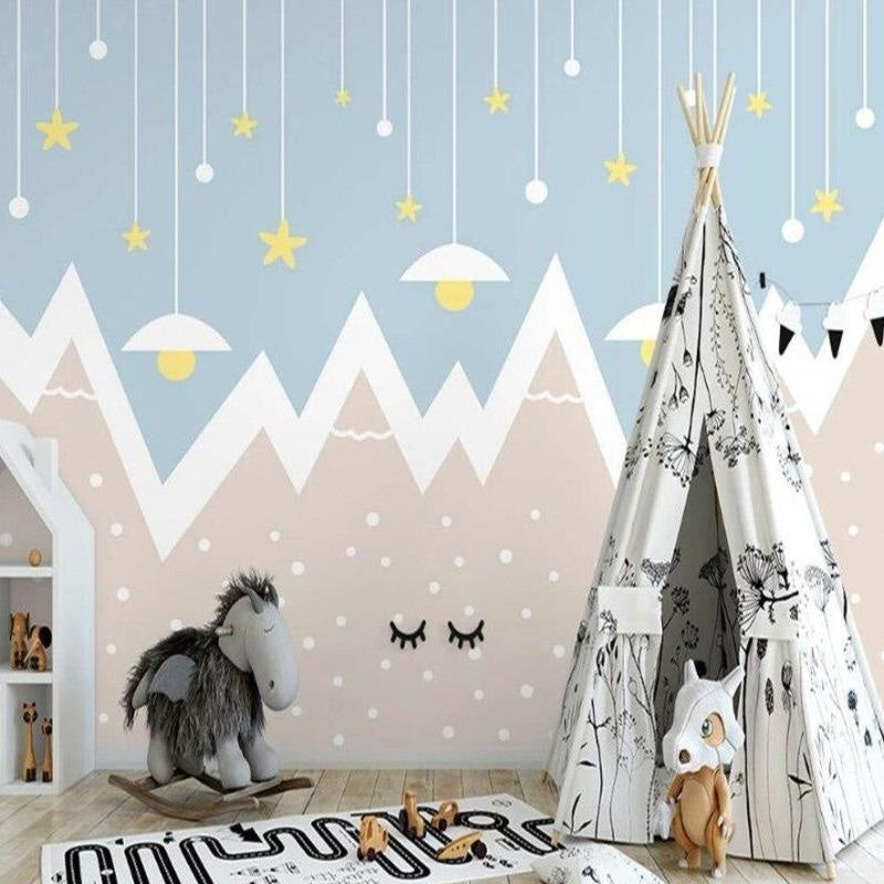 Mountain Mural Wallpaper | Starry Night Sky Design