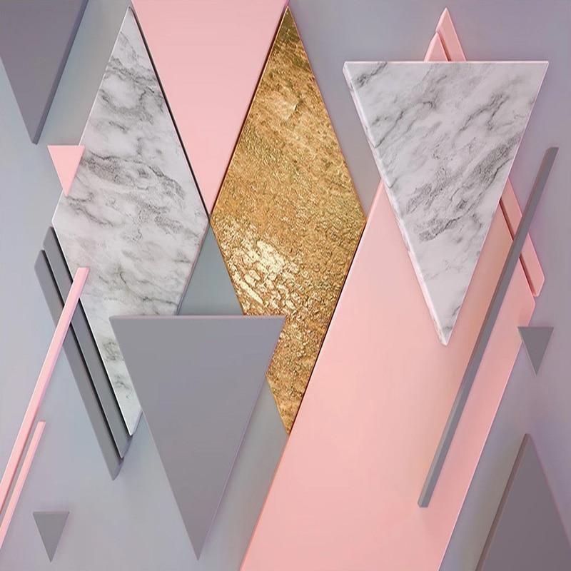Geometric Mural Wallpaper | Marble Pink and Gold Design