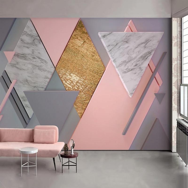 Geometric Mural Wallpaper | Marble Pink and Gold Design