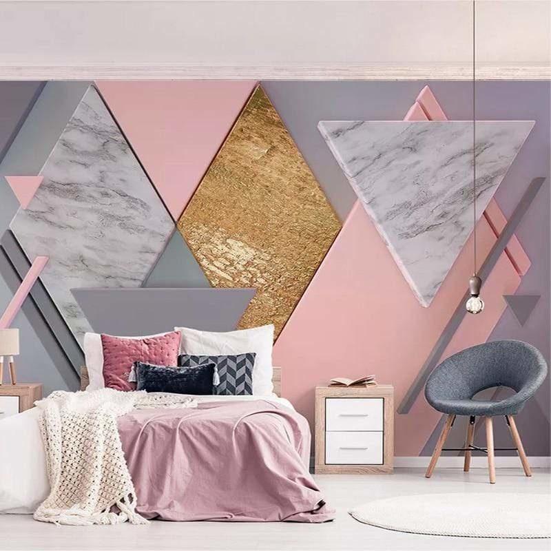 Geometric Mural Wallpaper | Marble Pink and Gold Design