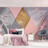 Geometric Mural Wallpaper | Marble Pink and Gold Design