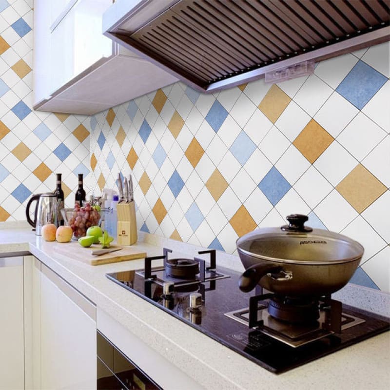 Geometric Mural Wallpaper | Blue and Gold Diamond Pattern