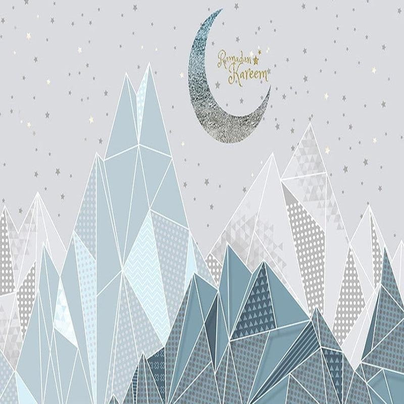 Mountain Mural Wallpaper | Geometric Blue Pattern with Moon