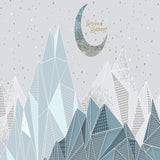 Mountain Mural Wallpaper | Geometric Blue Pattern with Moon