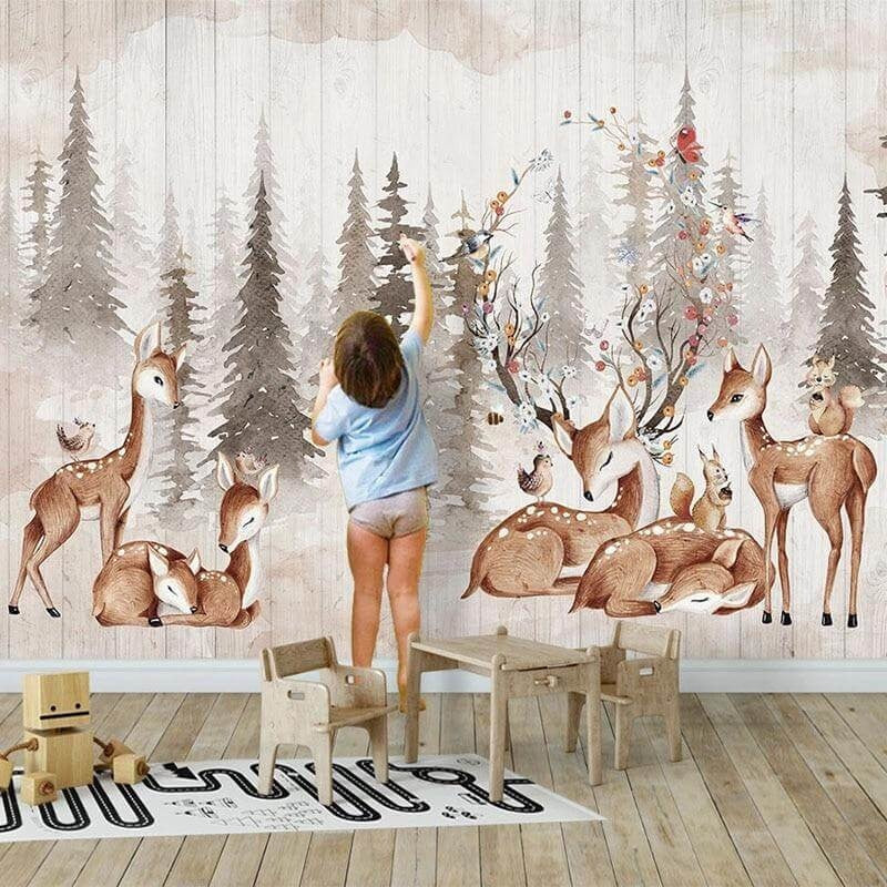 Forest Animals Mural Wallpaper | Enchanted Woodland with Deer
