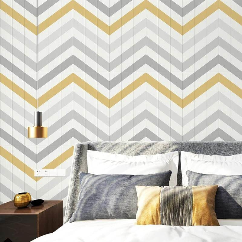 Geometric Mural Wallpaper | Gold and Grey Chevron Pattern