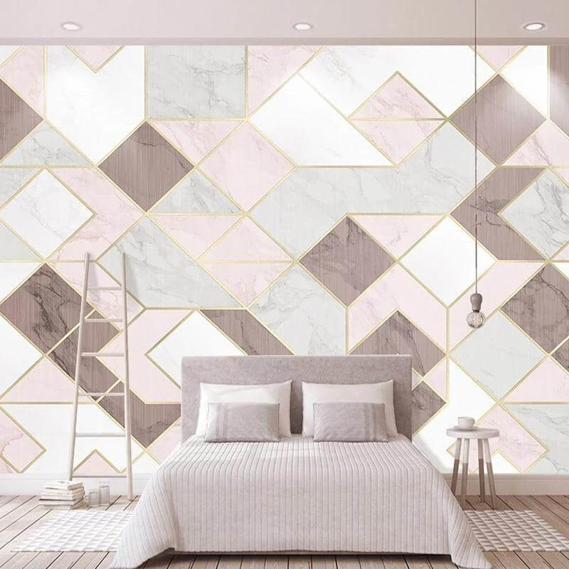 Geometric Mural Wallpaper | Marble Pink and Gold Pattern