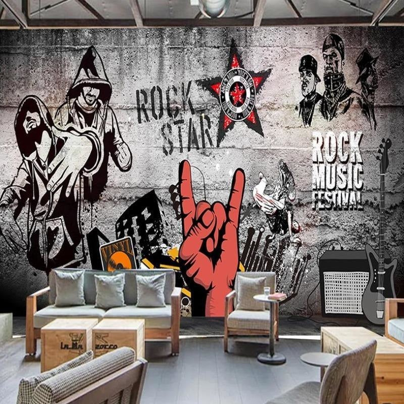 Music Mural Wallpaper | Rock Festival Graffiti Design