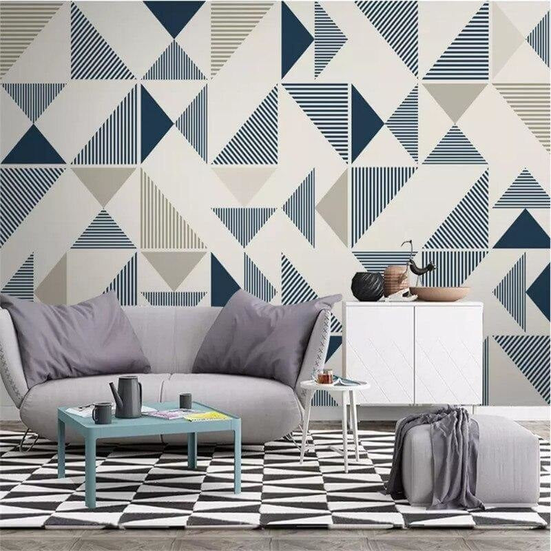 Geometric Mural Wallpaper | Modern Navy and Gray Triangles