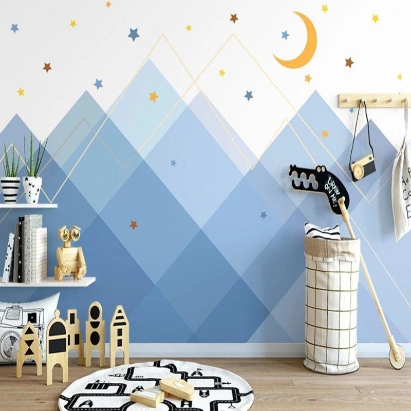 Mountain Mural Wallpaper | Night Sky with Gold Stars