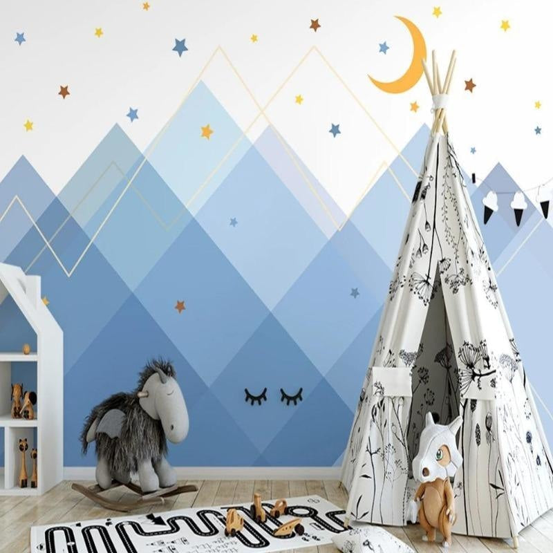 Mountain Mural Wallpaper | Night Sky with Gold Stars