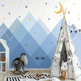 Mountain Mural Wallpaper | Night Sky with Gold Stars