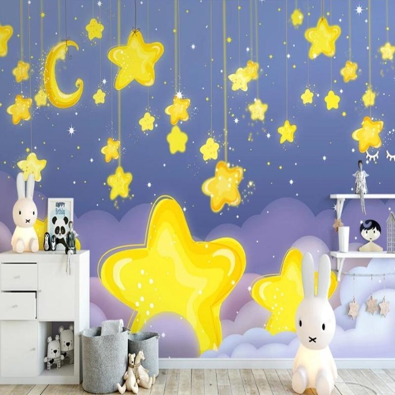 Stars Mural Wallpaper | Yellow Night Sky Design