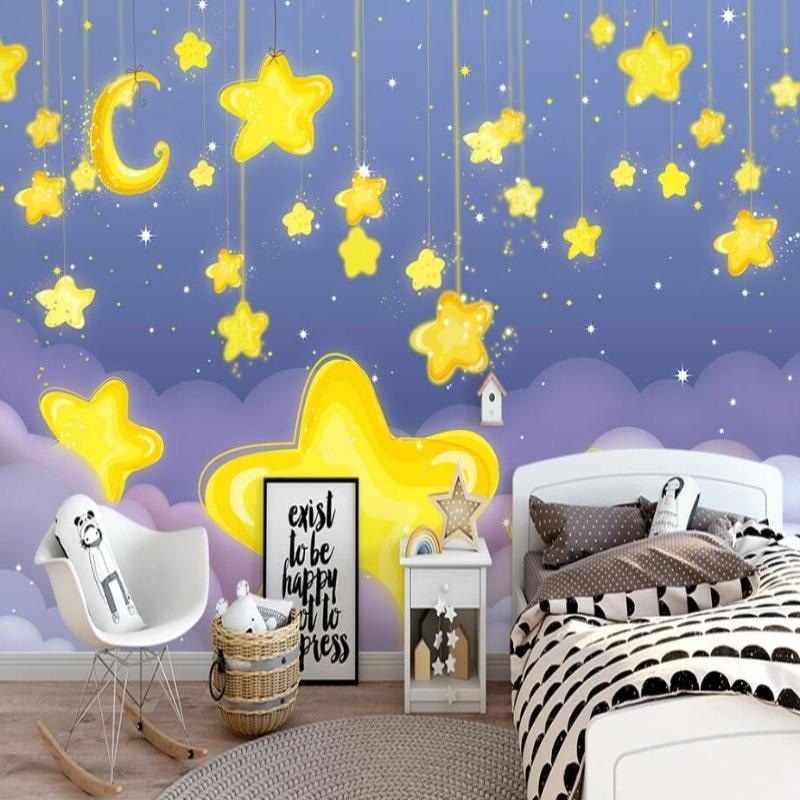 Stars Mural Wallpaper | Yellow Night Sky Design