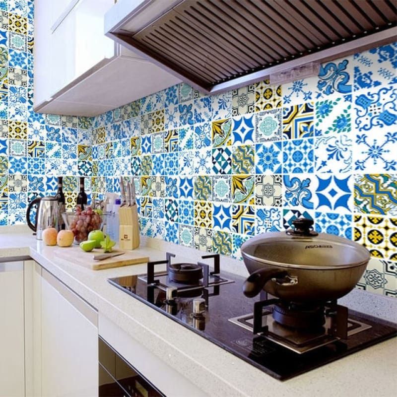 Portuguese Tiles Mural Wallpaper | Blue Mediterranean Mosaic Pattern