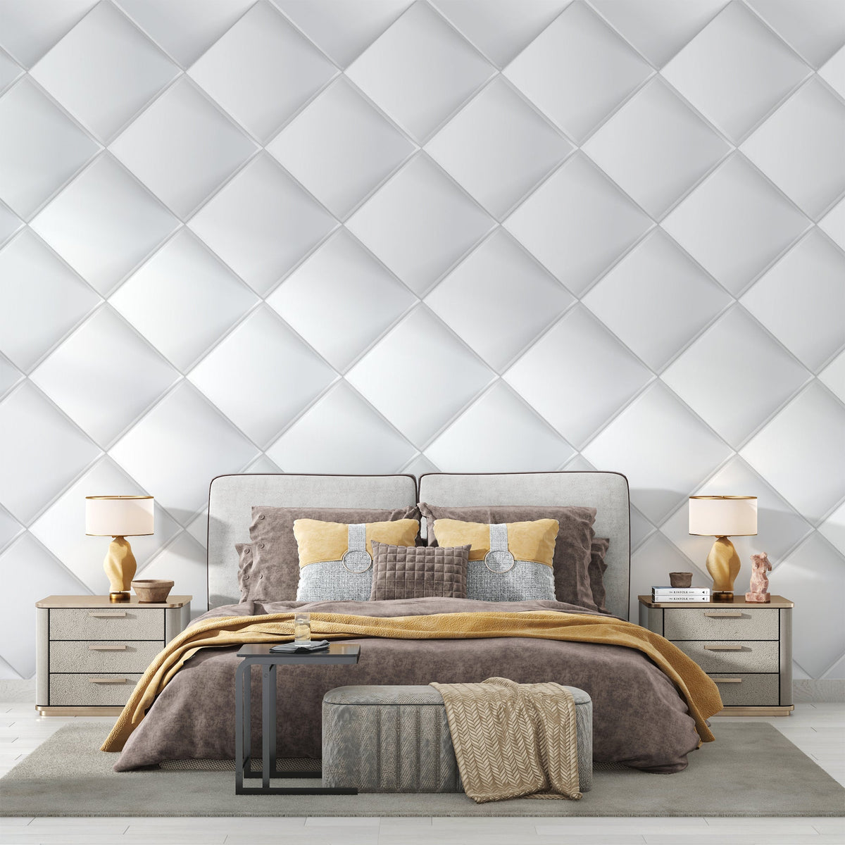 3D Mural Wallpaper | Modern White Diamond Pattern