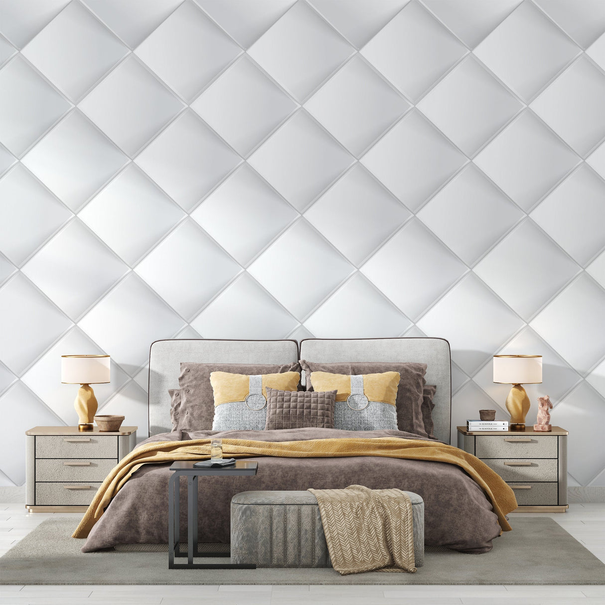 3D Mural Wallpaper | Modern White Diamond Pattern