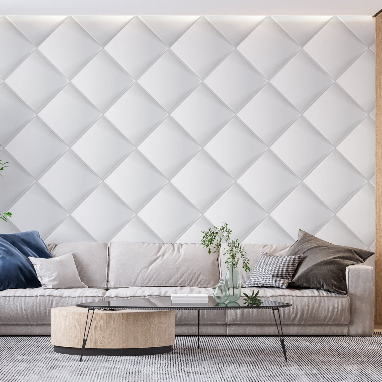 3D Mural Wallpaper | Modern White Diamond Pattern