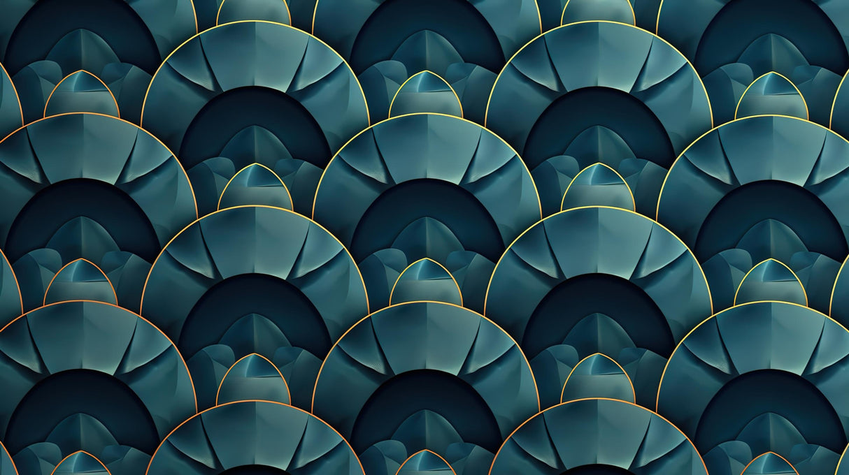Art Deco Mural Wallpaper | Emerald Green Fan Pattern with Gold Lines