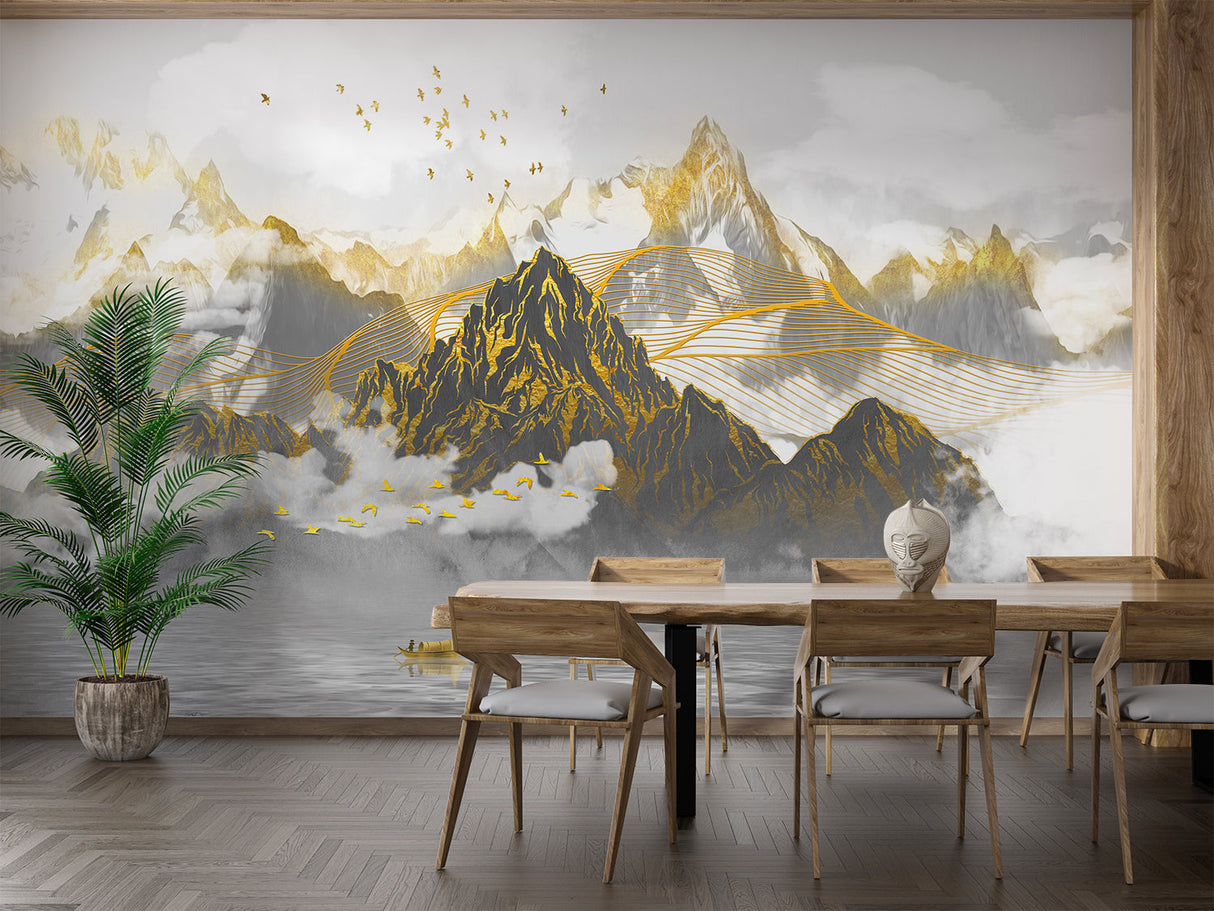 Marble Mural Wallpaper | Terracotta and Gold Stone Pattern