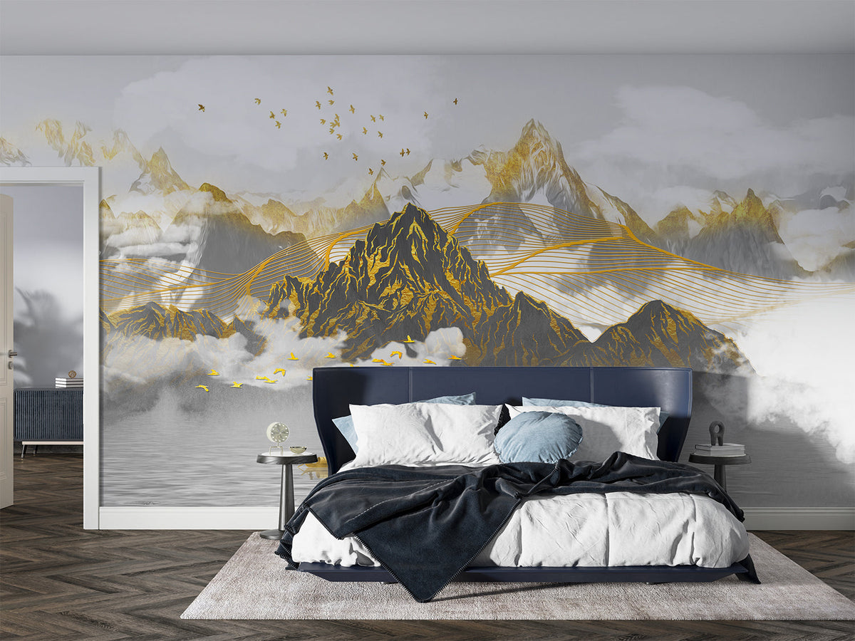 Marble Mural Wallpaper | Terracotta and Gold Stone Pattern